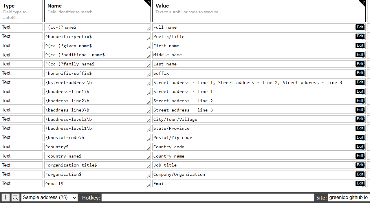 Options / Form Fields tab